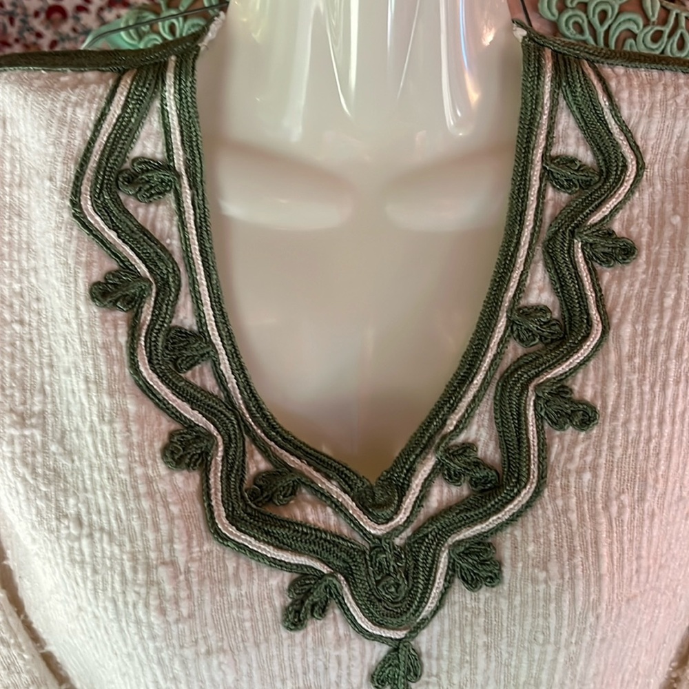 Morocco Boho Top Off White Green Vintage - Picture 2 of 9